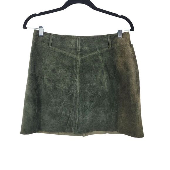 Vtg Olive Forest Green Suede Leather A-line Mini Skirt Womens Sz M Country‎ Boho - Picture 2 of 10